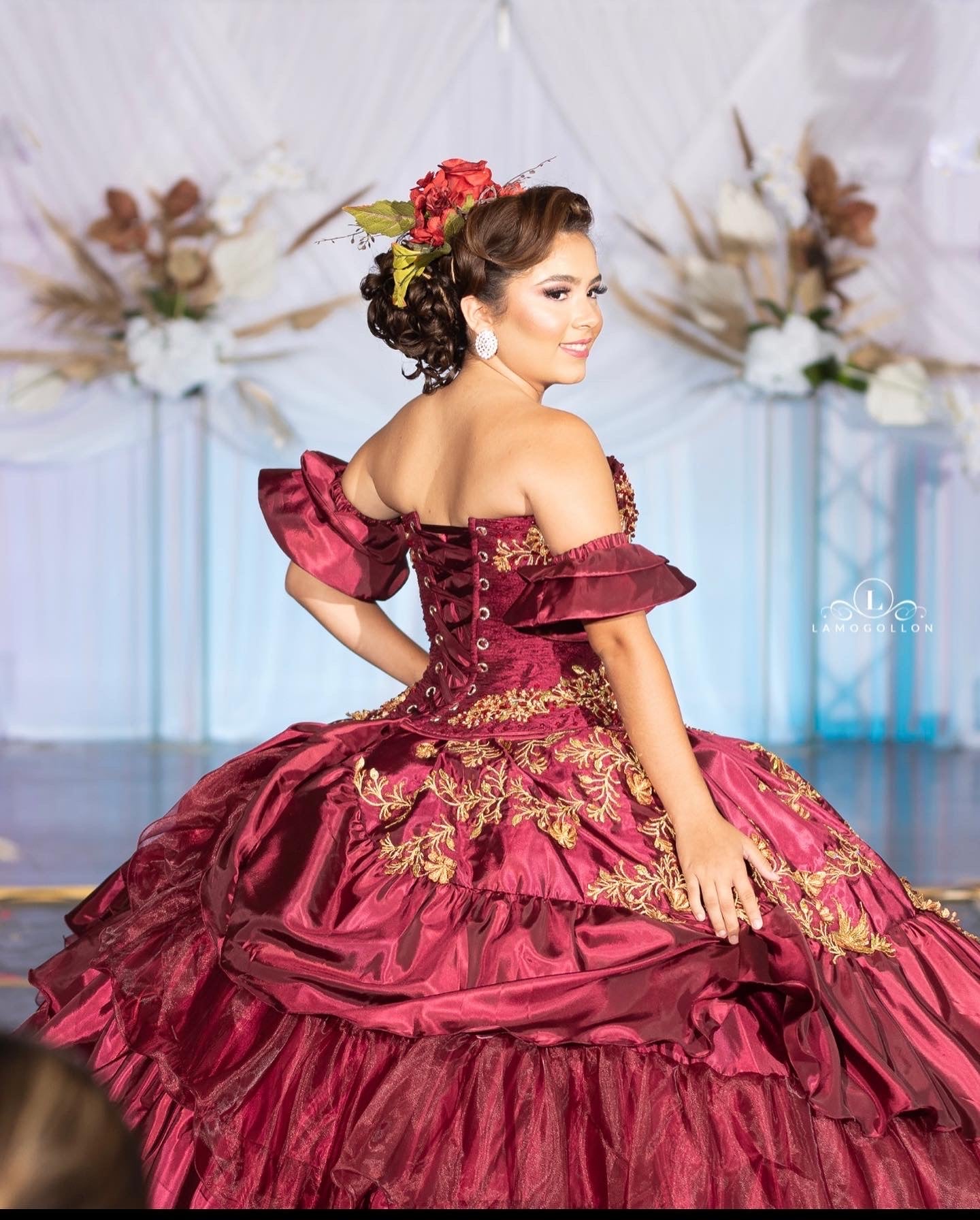 Ruffled Burgundy Charro Dress M39 139