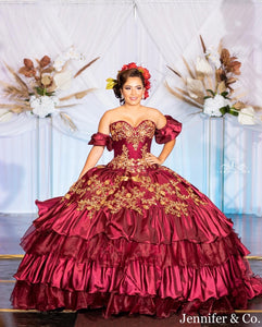 Ruffled Burgundy Charro Dress M39-139