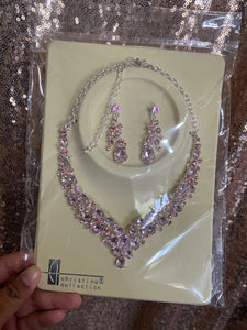 Silver and Pink Necklace Set